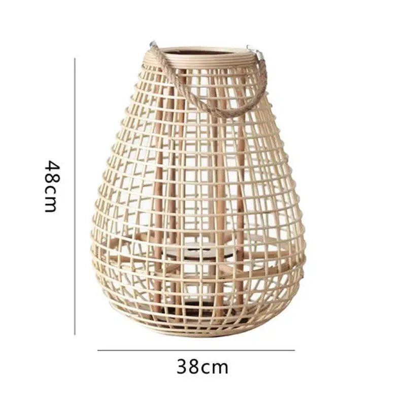 Japandi Style Rattan Floor Lamp - Patio Decorative Candle Holder