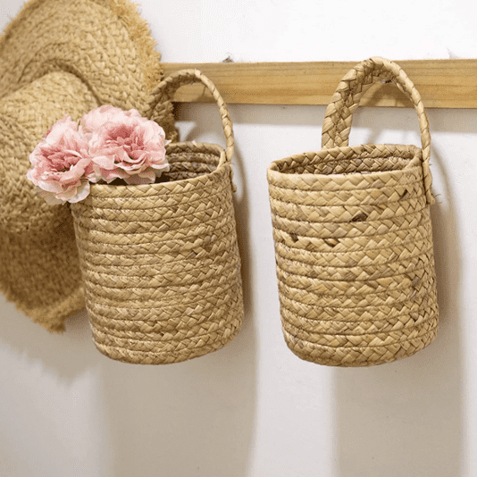 Japandi Organizer: Handwoven Rattan Basket for Plants & Storage