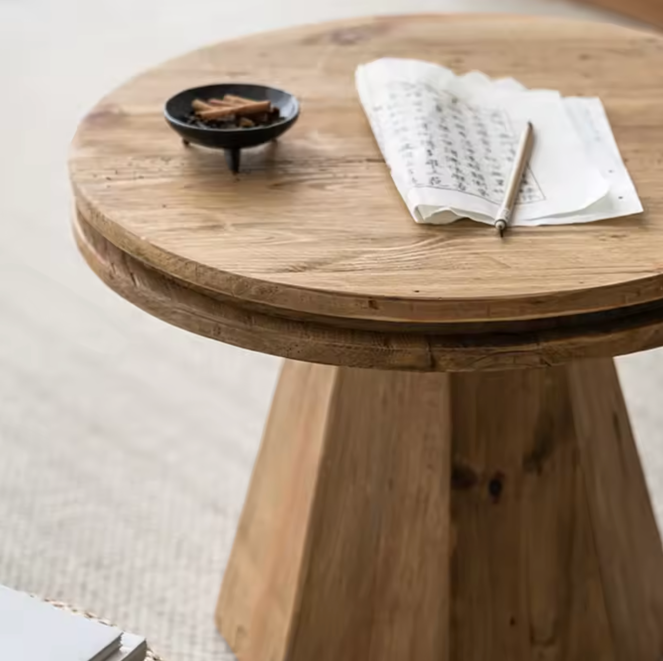 French Vintage Wooden Round Coffee Table