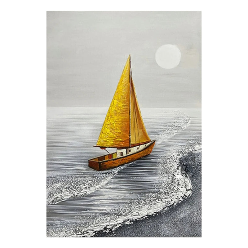 Coastal Escape: Textured Abstract Seascape (Sailboat, Hand-Painted)