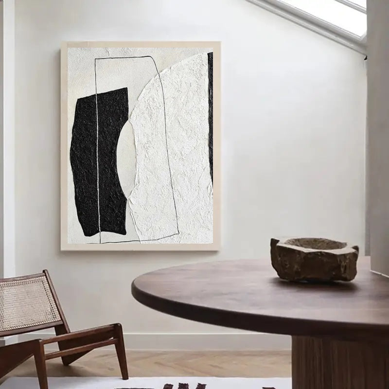 Minimalist Serenity: Textured Black & White Canvas (Hand-Painted, Japandi)