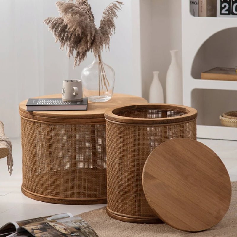 Woven Rattan Center Table: Versatile Living Room Furniture with Storage