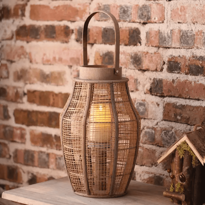 Vintage Wooden Wind Lamp Lantern - Hemp Silk Hand-Woven for Teahouse Decor