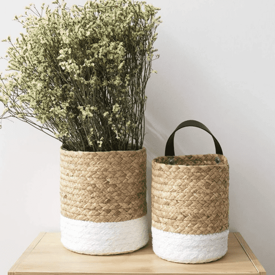 Japandi Organizer: Handwoven Rattan Basket for Plants & Storage