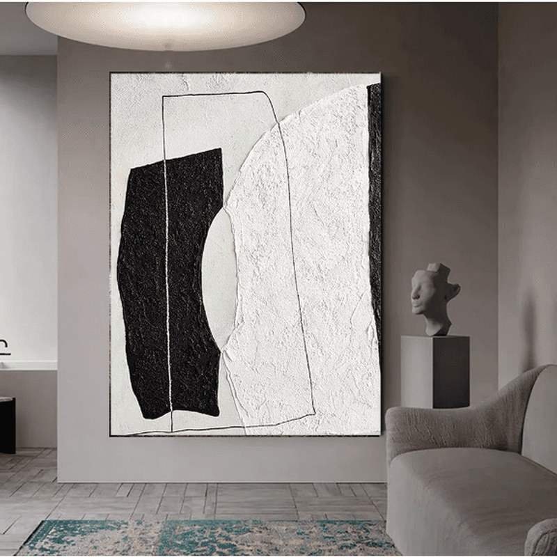 Minimalist Serenity: Textured Black & White Canvas (Hand-Painted, Japandi)