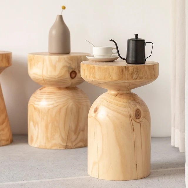 Solid Wood Log Stool - Creative Round Pouf & Side Table for Decor