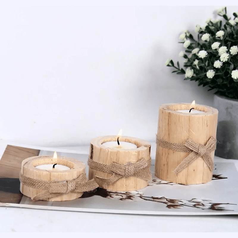 3pcs Pine Wood Natural Candle Holders