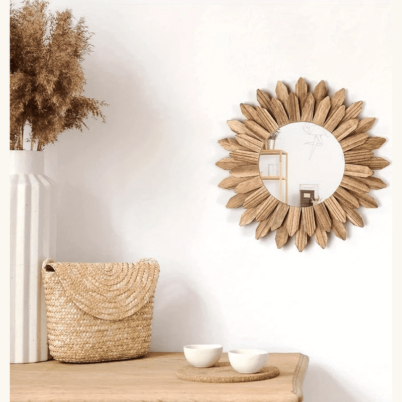 Wooden Farmhouse Mirror - Wall Mounted Vanity Decor