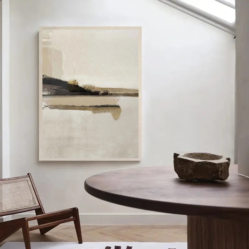 Scandinavian Dimension: Beige & Grey Canvas Print (Minimalist, Japandi)