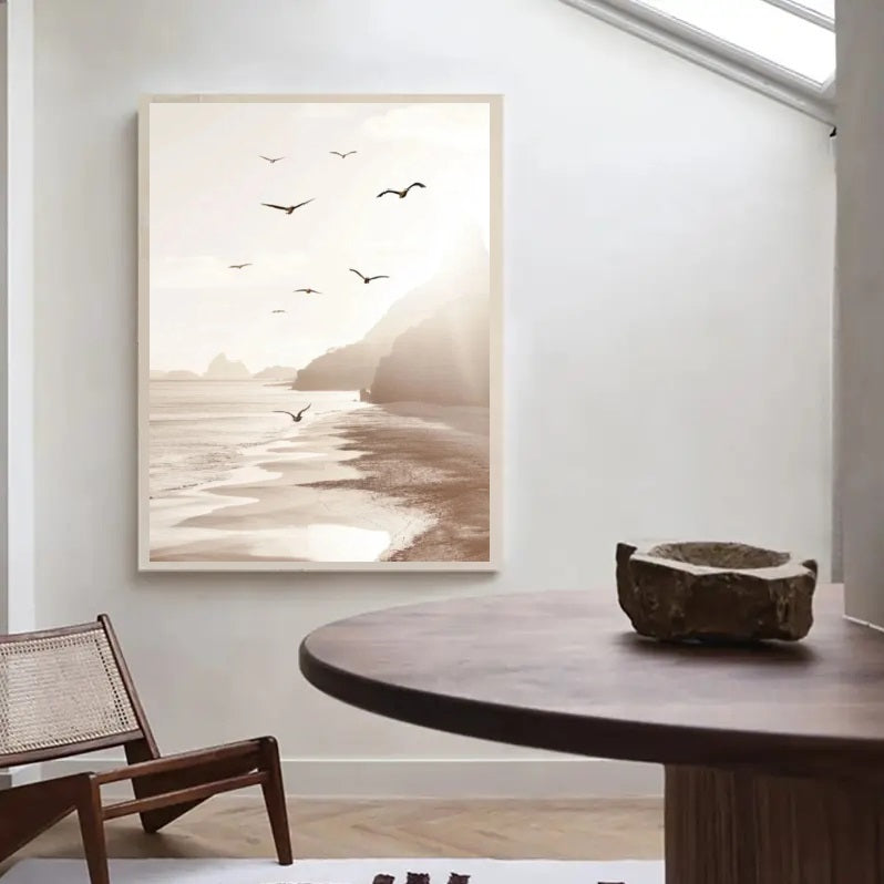 Japandi Tranquility: Beige & Natural Tones Canvas (Beach, Palm, Shells)