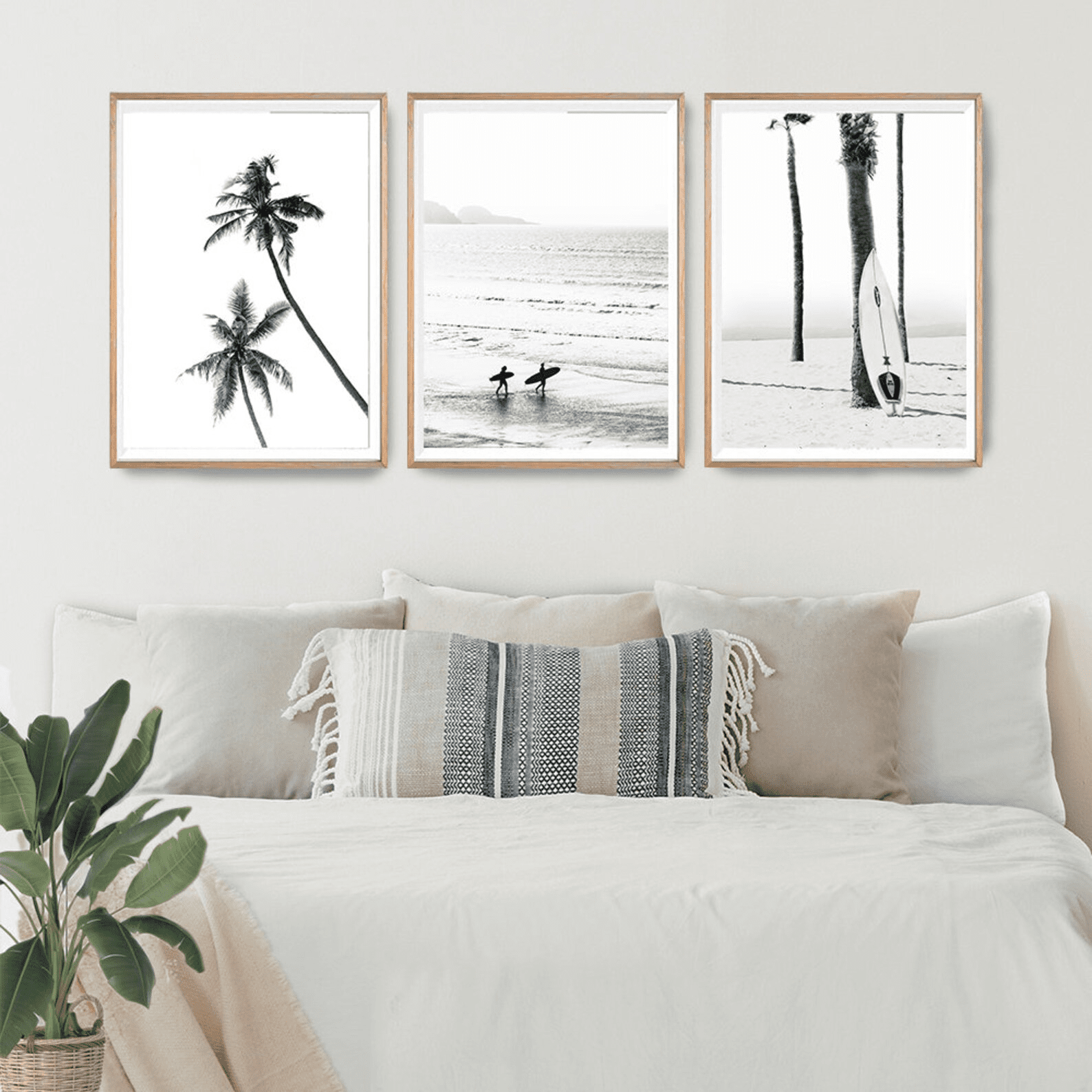 Japandi Coast: Textured Seascape Canvas (Surfing, Beach, Coconut)