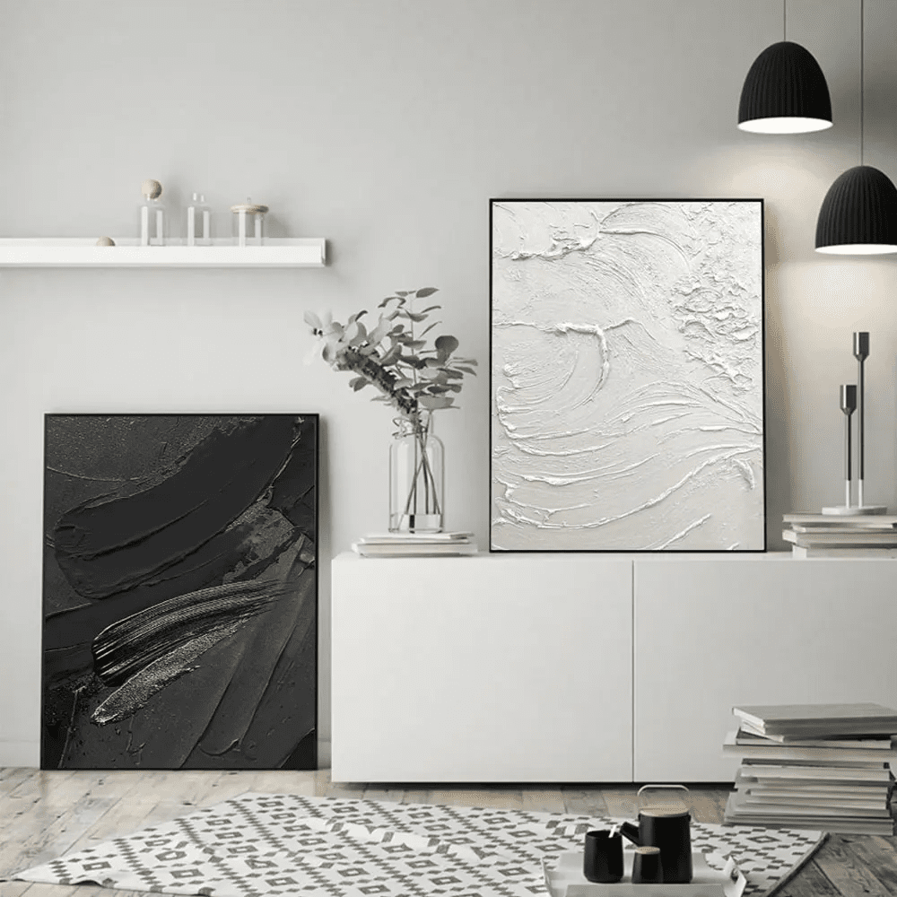 Opposing Harmony: Black & White Japandi Wall Art Print