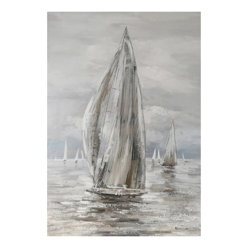 Handmade Seascape Oil Painting - Abstract Sailing Boat