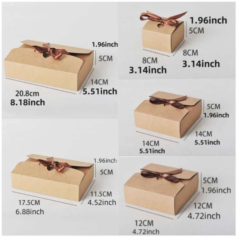 Kraft Paper Gift Boxes with Ribbon - Set of 10