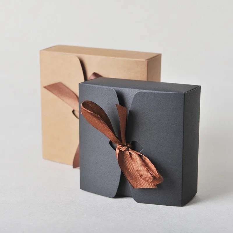 Kraft Paper Gift Boxes with Ribbon - Set of 10