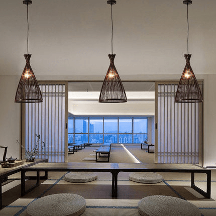 Japandi-Style Handmade Woven Rattan Pendant Lights