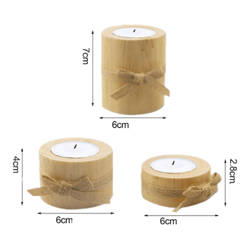 3pcs Pine Wood Natural Candle Holders