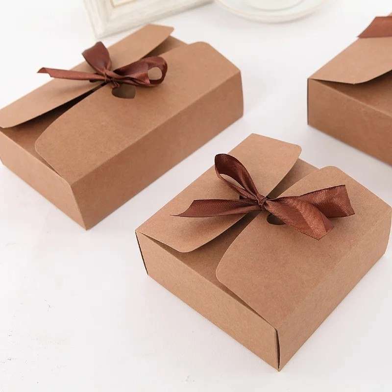 Kraft Paper Gift Boxes with Ribbon - Set of 10