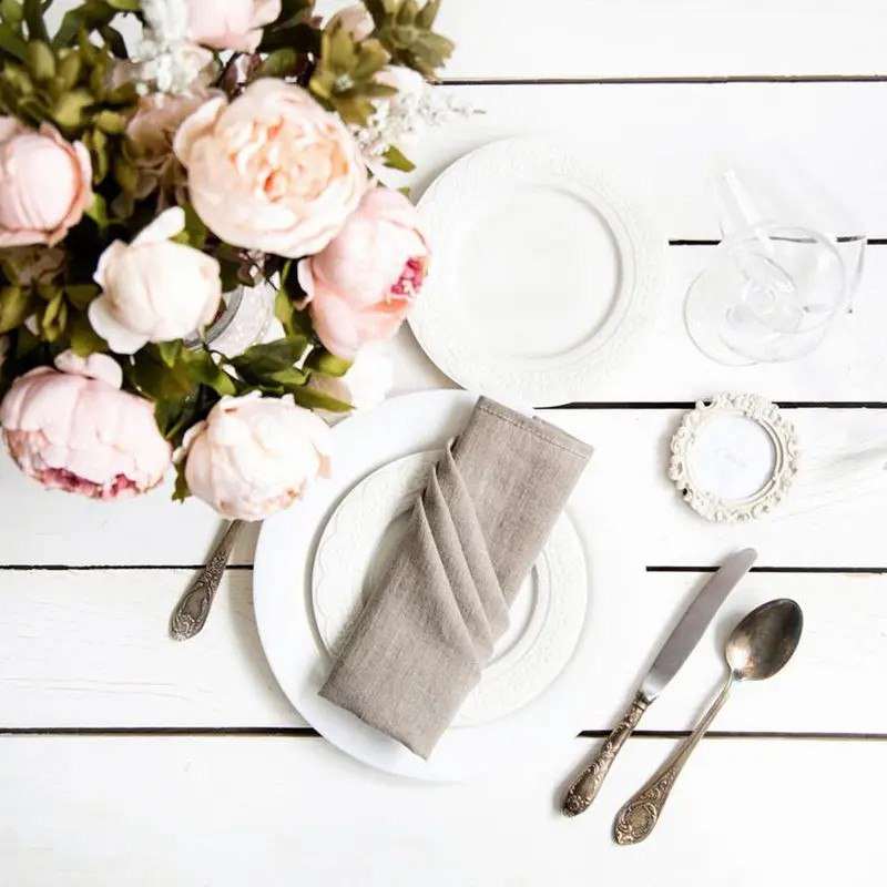 White and Grey Linen Napkins Set - Pack of 6