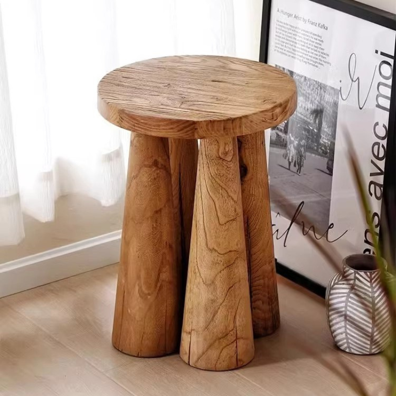 Wabi-Sabi Elm Wood Side Table - Modern Simple Design