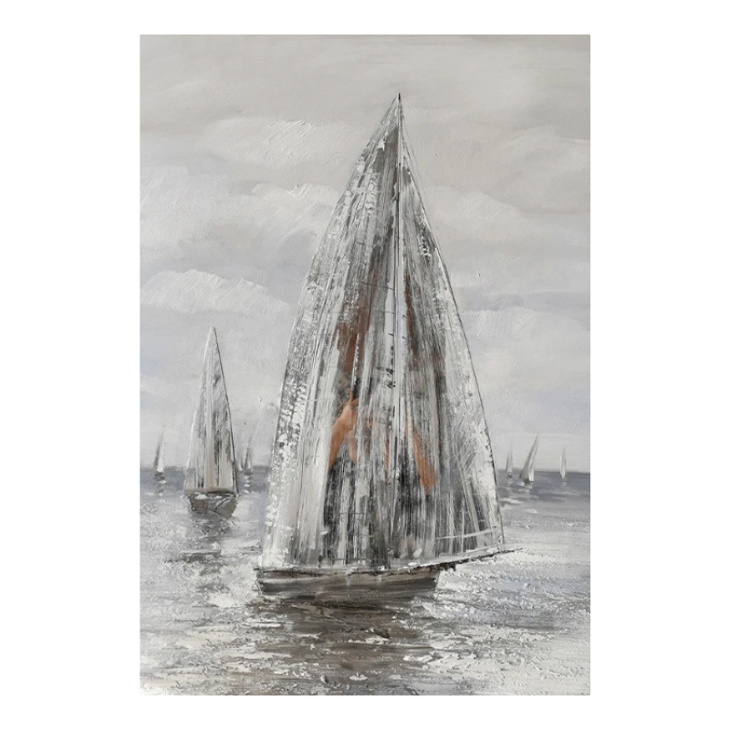 Handmade Seascape Oil Painting - Abstract Sailing Boat