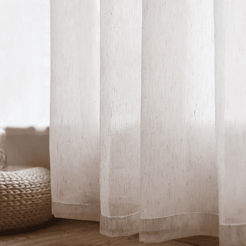 Beige Linen Tulle Curtains - Modern Flax Sheer for Living & Bedroom