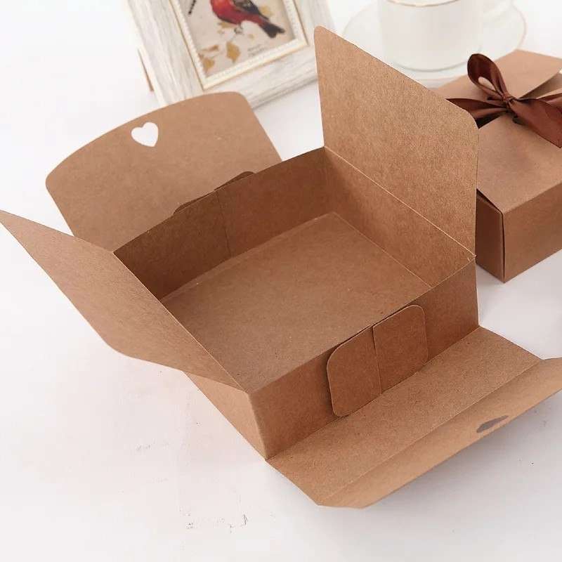 Kraft Paper Gift Boxes with Ribbon - Set of 10