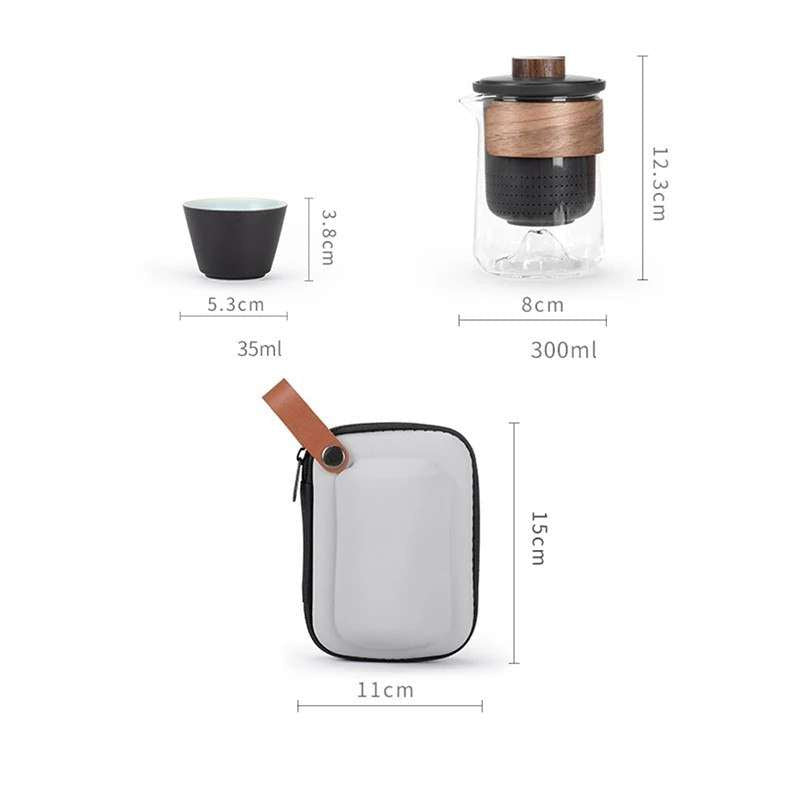 Travel Tea Set with Carrying Bag - Glass Teapot and Ceramic Cups