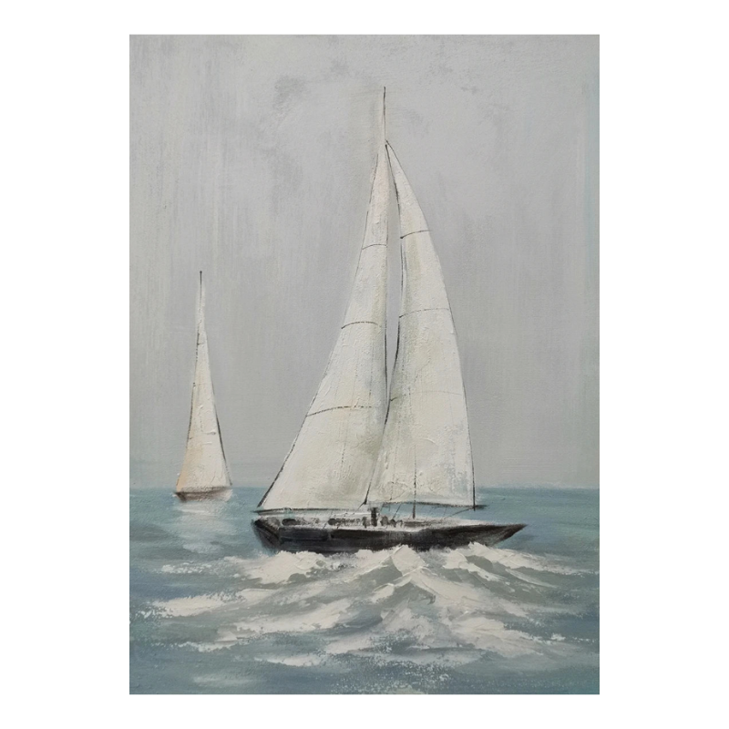 Handmade Seascape Oil Painting - Abstract Sailing Boat