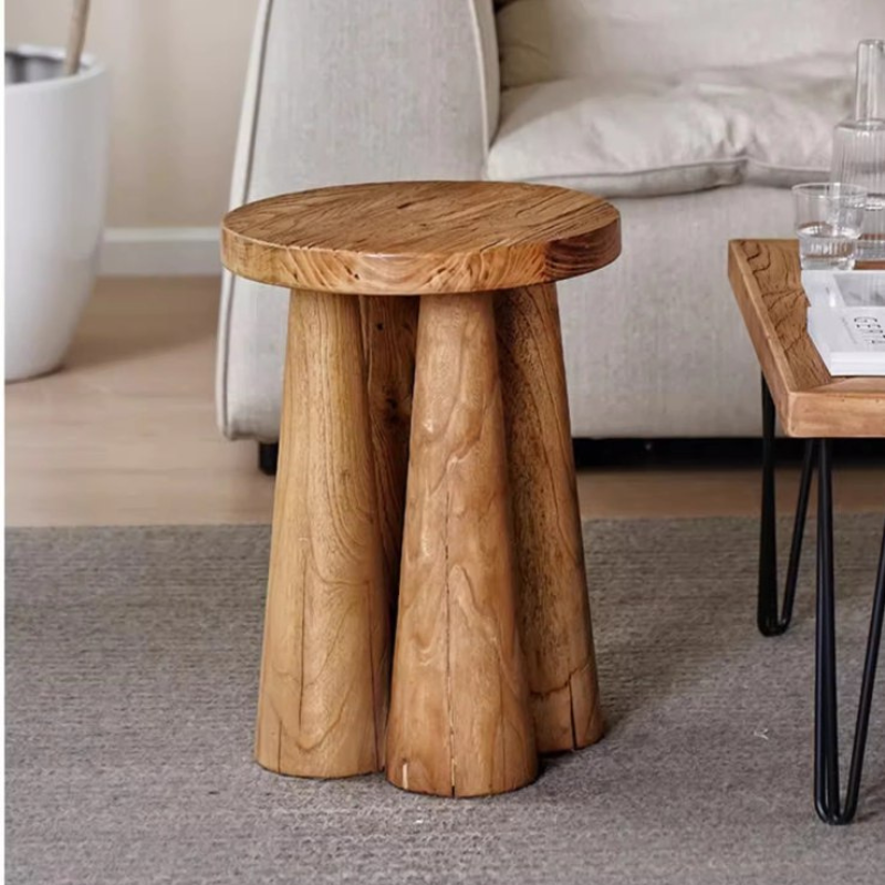 Wabi-Sabi Elm Wood Side Table - Modern Simple Design