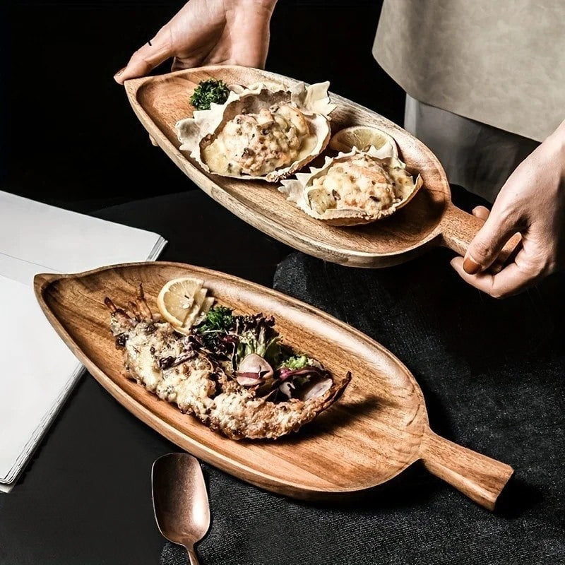 Wooden Leaf Shaped Food Tray