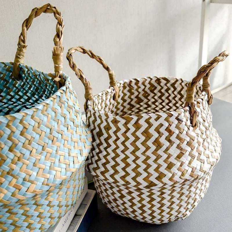 Handmade Boho Striped Wicker Baskets