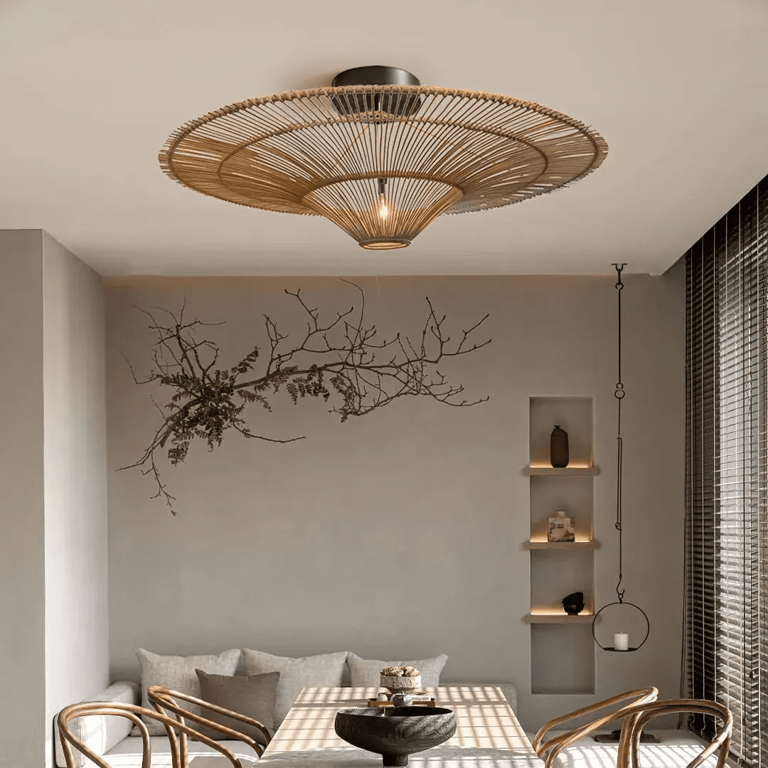 Japanese Rattan Wabi Sabi Pendant Light - Straw Hat Chandelier