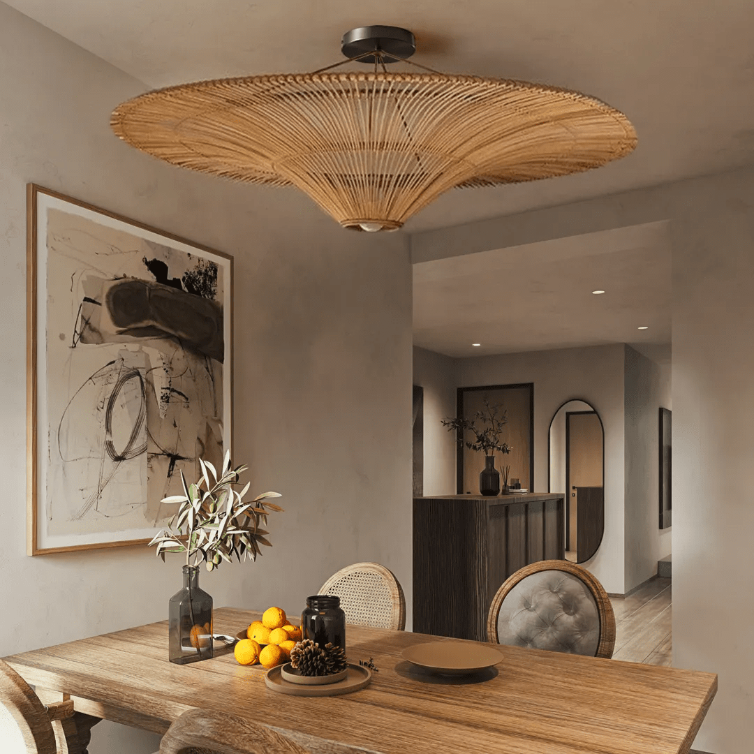 Japanese Rattan Wabi Sabi Pendant Light - Straw Hat Chandelier