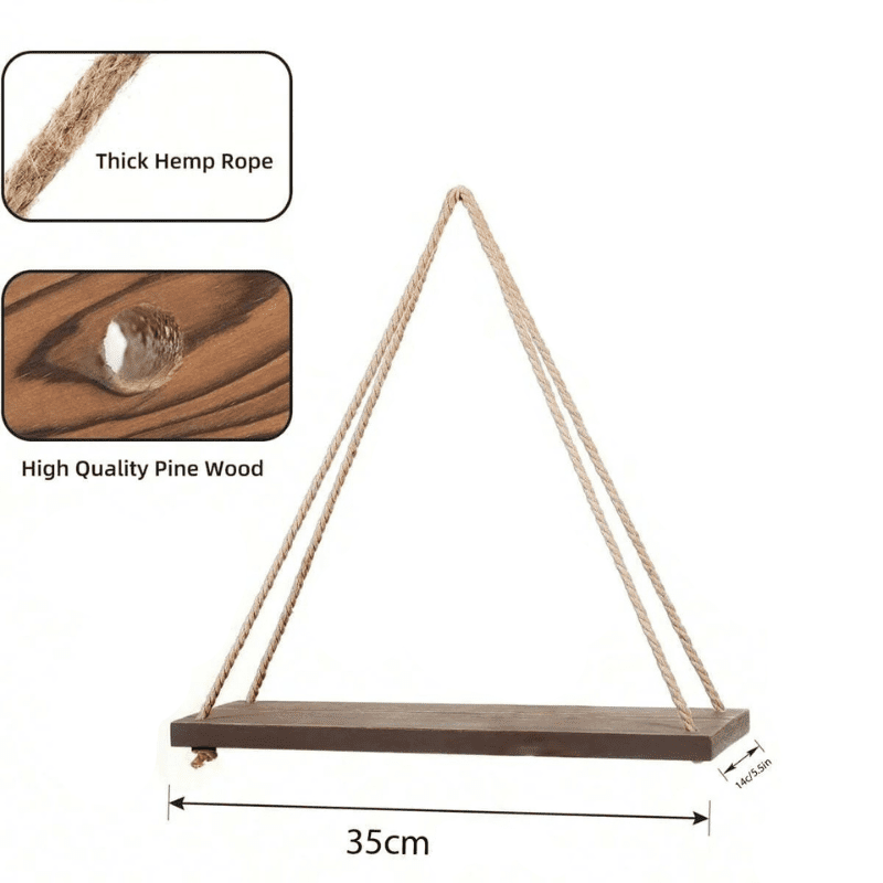 Wooden Swing Hanging Rope Wall Shelf