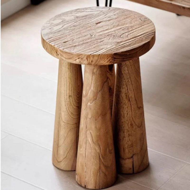 Wabi-Sabi Elm Wood Side Table - Modern Simple Design