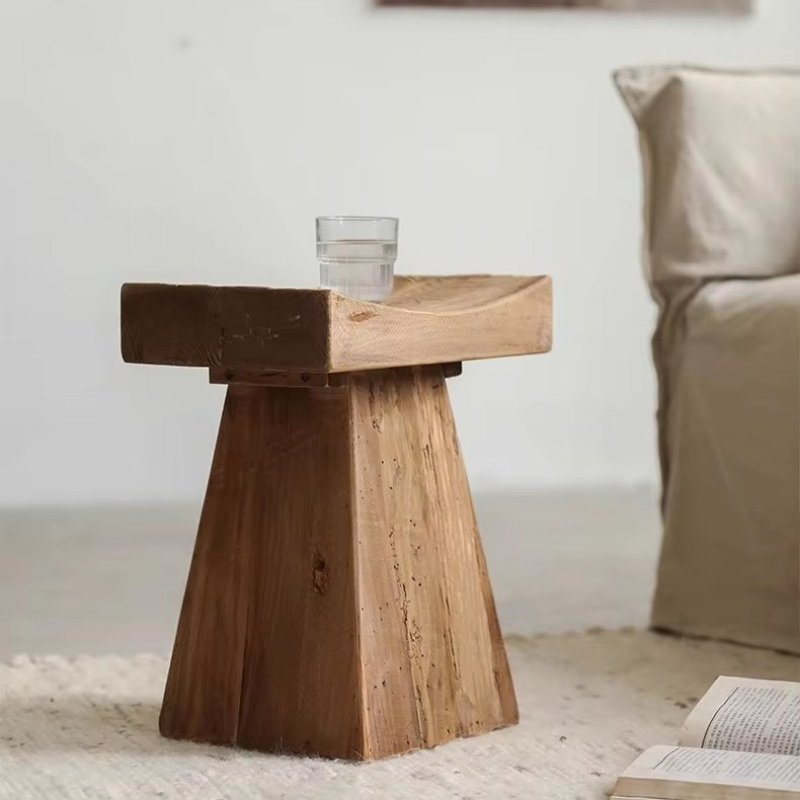 Rustic Wabi-Sabi T-Shape Wood Stool