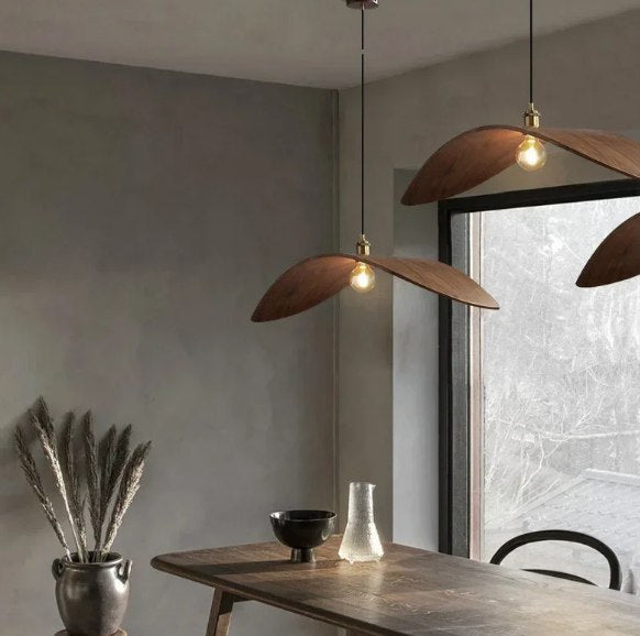 Wooden Pendant Lights for Minimalist Tablescapes