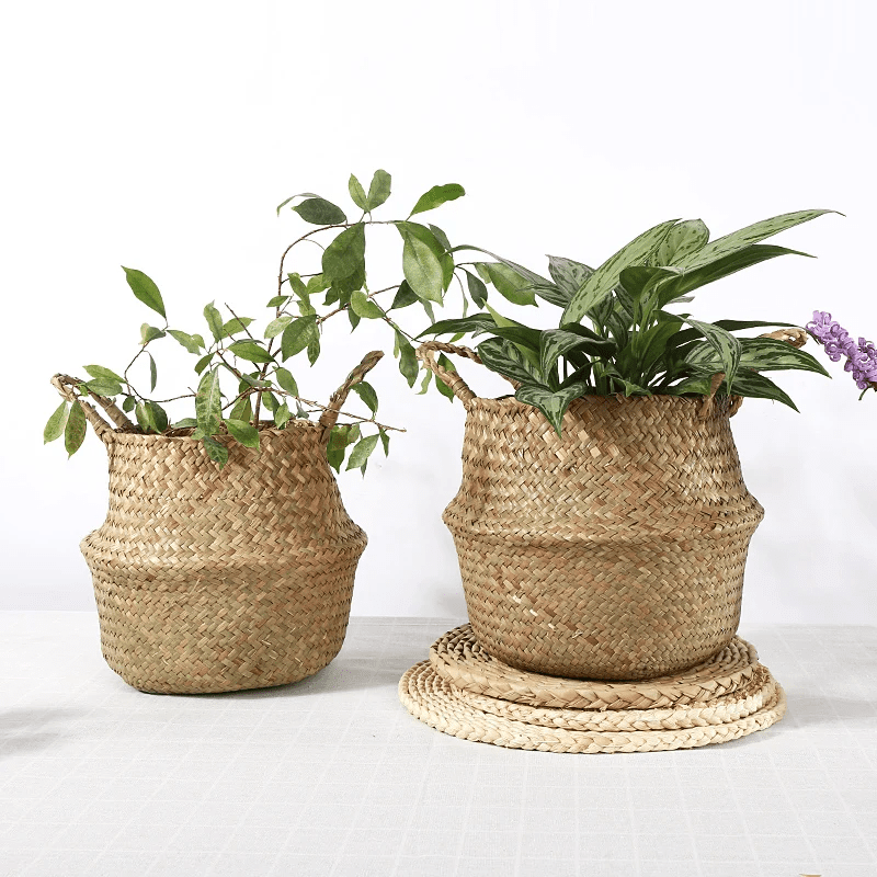 Straw Weaving Flower Plant Basket For Indoor And Outdoor Plants