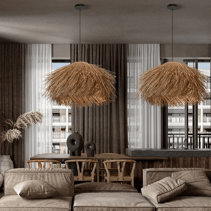 Wabi Sabi Hand-Woven Rattan Pendant Light for Home Decor