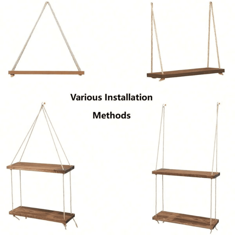 Wooden Swing Hanging Rope Wall Shelf