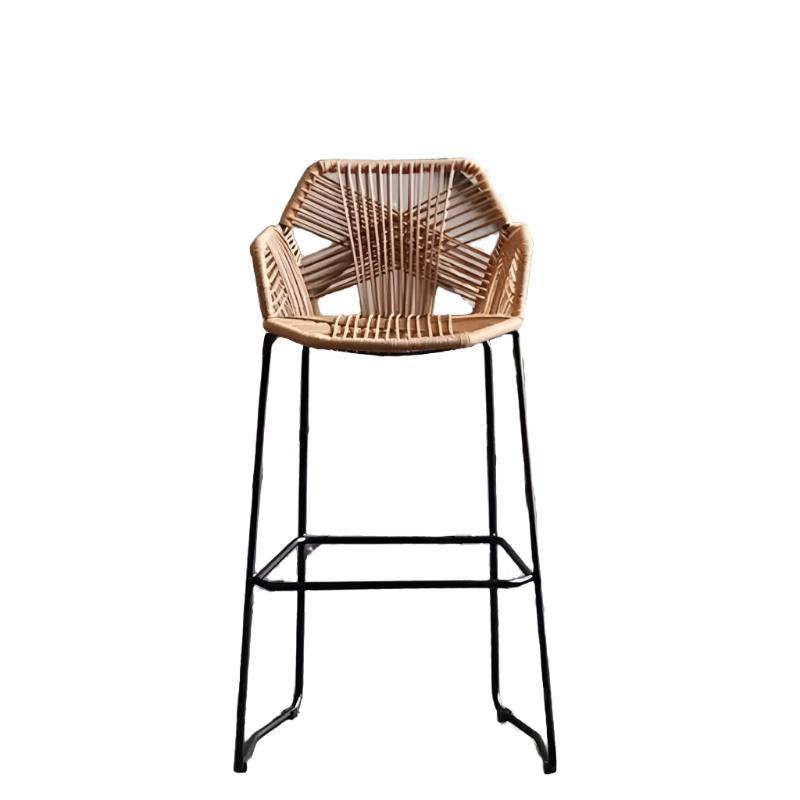 Nordic Wrought Iron Bar Chair - Modern PP Rattan Back