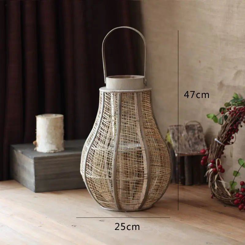 Vintage Wooden Wind Lamp Lantern - Hemp Silk Hand-Woven for Teahouse Decor