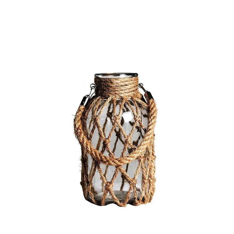 Hand-Woven Twine Glass Clear Vase for Vintage Home Decor